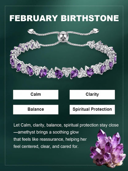 Birthstone Bracelets for Women, Pear Cut Tennis Bracelet 925 Sterling Silver, 6-9 Inch Adjustable Celtic Knot, Anniversary Birthday Jewelry Gifts for Women