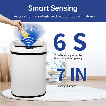 BestOffice | 13 Gallon Trash Can with Lid | Automatic Touchless Garbage Can | Odor Control | Modern Oval Design | Easy to Clean | Stainless Steel | Fits Any Kitchen, Bathroom, Office or Home