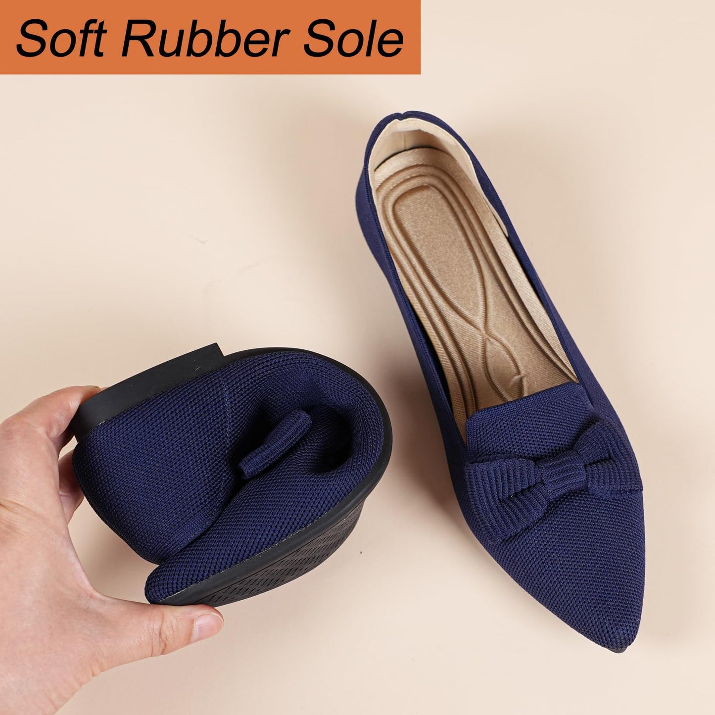 Flats for Women Mesh Ballet Flats with Bow Pointed Toe Comfortable Dressy Knit Breathable for Work Office