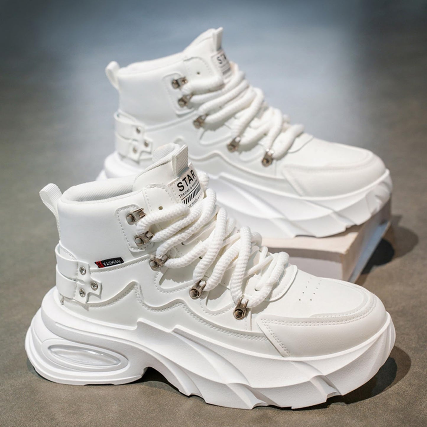 Men's Fashion Platform Sneakers —— Durable, Platform, high - top Casual Shoes, Durable Platform lace - up Casual Shoes, Suitable for Outdoor and Daily wear
