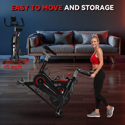 Wenoker Exercise Bike,Indoor Spin Bike with Adjustable Resistance Bluetooth Fitness App, 350 LBS Heavy Duty Frame,Smooth Quiet Belt Drive, Adjustable Handlebars & Seat with Transport Wheels