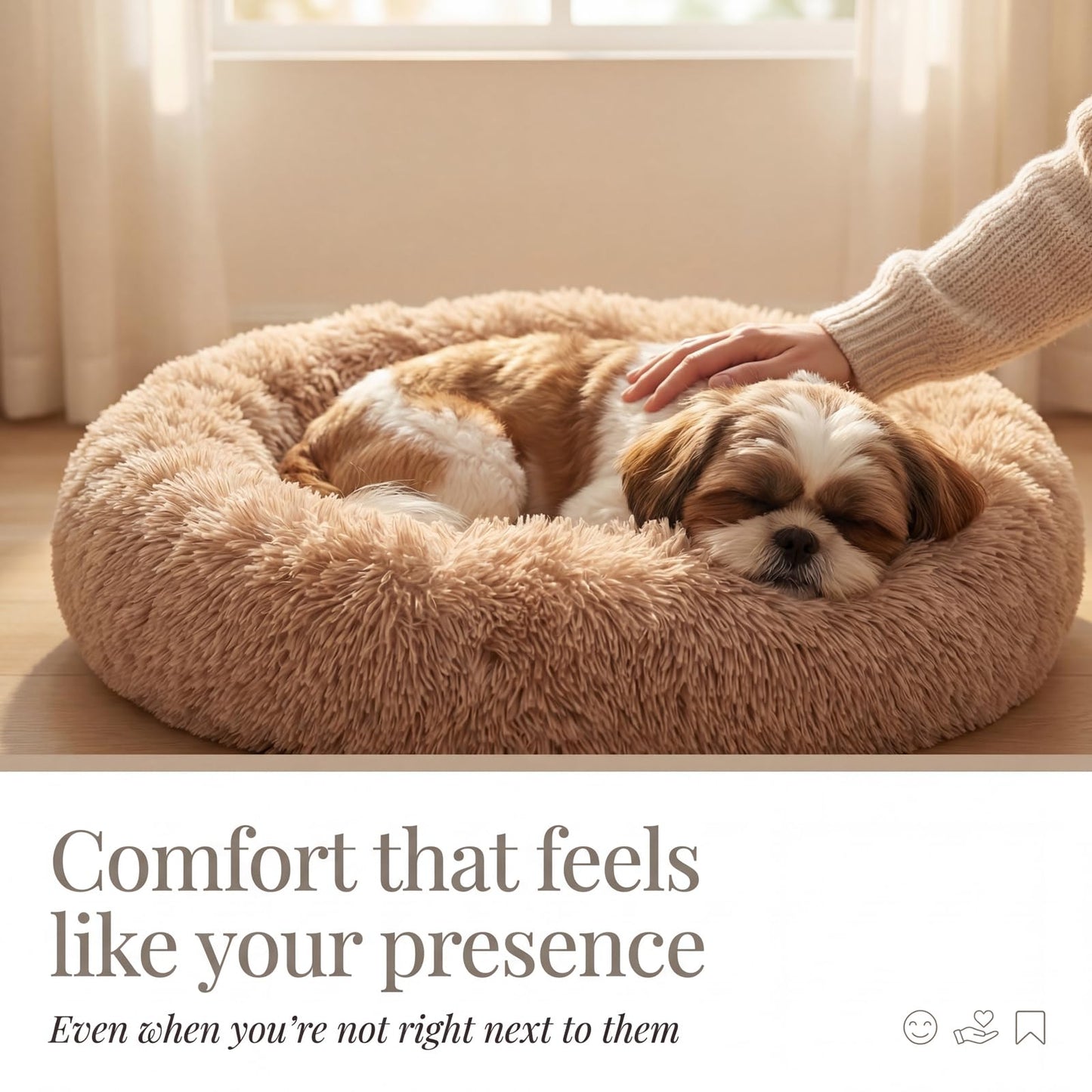 Small Calming Dogs Bed for Small Dogs Anti-Anxiety Machine Washable Fluffy Luxury Anti-Slip Waterproof Mute Base Warming Cozy Soft Pet Puppy Round Bed