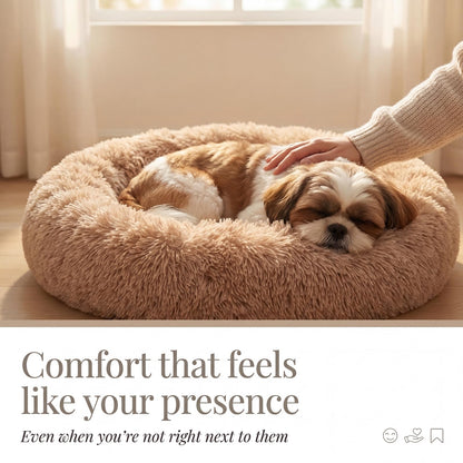 Small Calming Dogs Bed for Small Dogs Anti-Anxiety Machine Washable Fluffy Luxury Anti-Slip Waterproof Mute Base Warming Cozy Soft Pet Puppy Round Bed