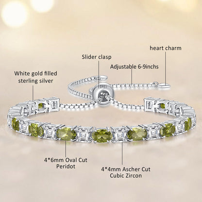 Sterling Silver Birthstone Bracelets for Women White Gold Tennis Bracelets Adjustable Chain 6-9 Inchs Jewelry Hypoallergenic Anniversary Birthday Gifts for Women Mom Wife Her