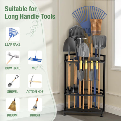 Garden Tool Organizer,Metal Yard Tool Organizer ,Holds 50 Long-Handled Tools/Rakes/Brooms,Side Garden Pocket ,Heavy Duty Steel Yard Tool Storage Rack for Garage,Shed, Outdoor