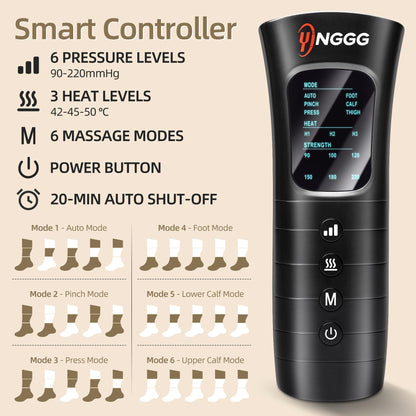 YINGGG Leg Massager with Heat and Compression - Foot and Calf Massage Sleeve with 3 Heat, 6 Intensities, 6 Modes, Compression Boots for Circulation and Pain Relief