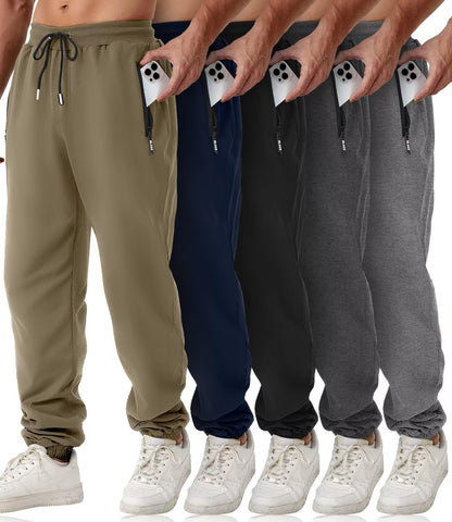 Mens Sweatpants with Zipper Pockets 5 Pack Athletic Joggers for Men Warm Slim Fit Track Workout Running Sweat Pants