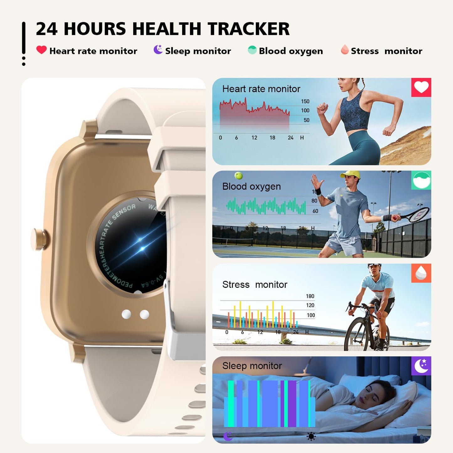 Smart Watch for Men Women SmartWatch 1.83" for iPhone Samsung Android Phone Compatible, Fitness Tracker Watch with Pedometer, Heart Rate/Sleep Monitor, Blood Oxygen, IP68 Waterproof