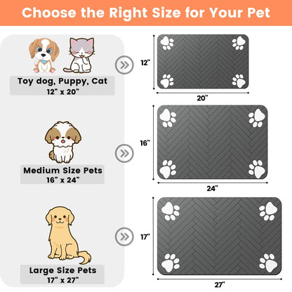 Pet Feeding Mat-Absorbent Pet Placemat for Food and Water Bowl, with Waterproof Rubber Backing, Quick Dry Water Dispenser Mat for Dog and Cat (20"x12", Striped Dark Gray)