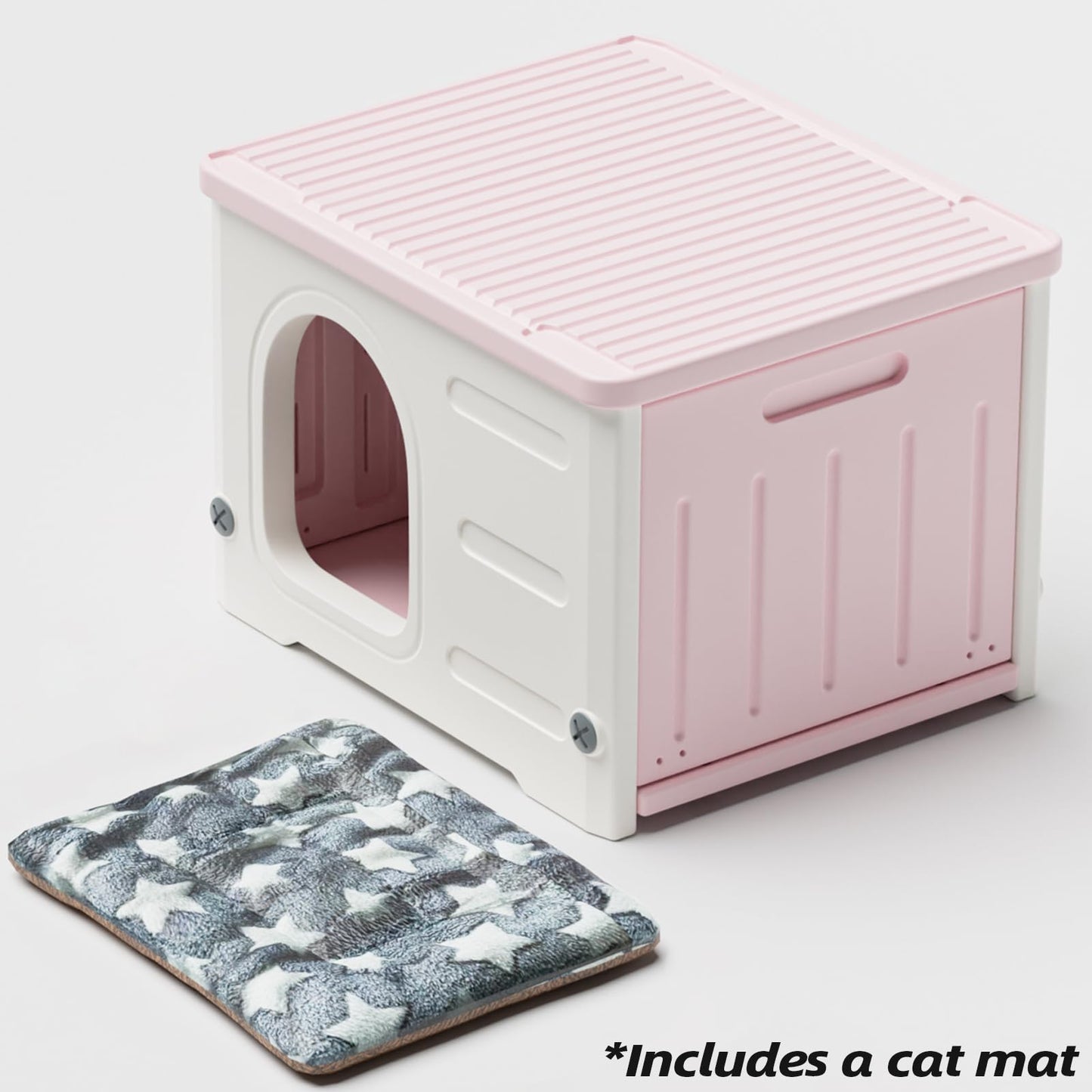 Plastic Cat House for Outdoor Indoor Use, Stackable Feral Cat Shelter Indoor Cat House Weatherproof Waterproof Elevated (Green)