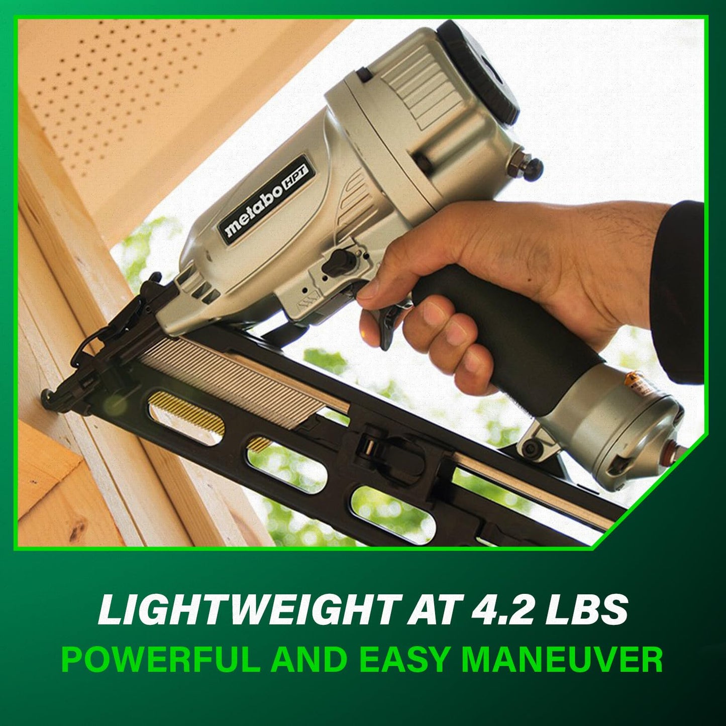 Metabo HPT 15 Gauge Angled Finish Nailer, Selective Actuation, NT65MA4 | Pneumatic Power Tool, Air Duster Included, 1-1/4 to 2-1/2 in Fasteners, Crown & Base Molding Applications