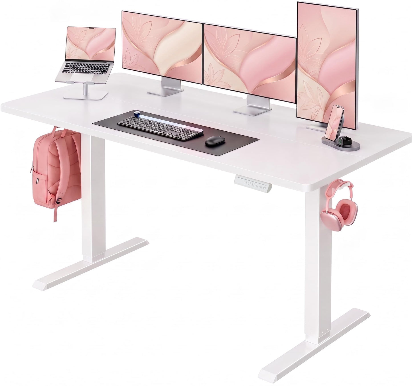 HUANUO 32" Small Electric Standing Desk Adjustable Height, 4 Memory Height Settings, Sit Stand Up Desk for Home Office & Computer Workstation, LightWalnut