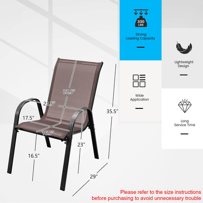 Tangkula Patio Dining Chairs Set of 4, Outdoor Stackable All Weather Heavy Duty Dining Chairs Set with Armrests, Support 330 LBS, for Poolside, Backyard, Garden, Deck, Front Porch (Brown)