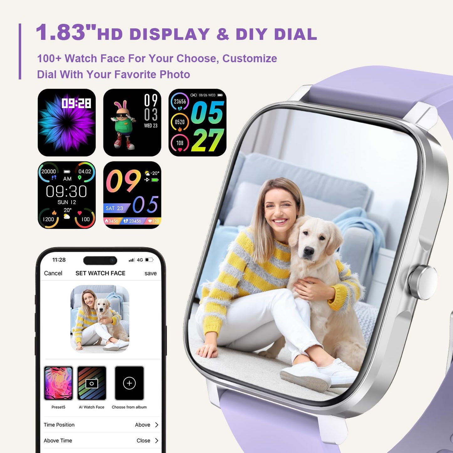 Smart Watch for Men Women SmartWatch 1.83" for iPhone Samsung Android Phone Compatible, Fitness Tracker Watch with Pedometer, Heart Rate/Sleep Monitor, Blood Oxygen, IP68 Waterproof