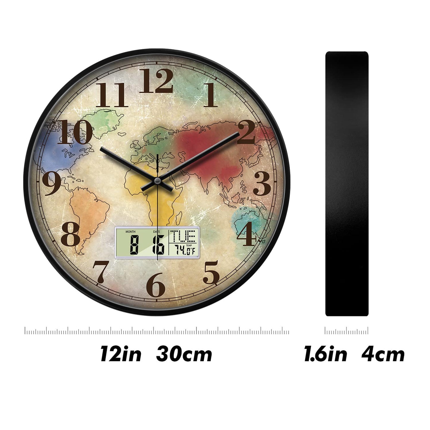 Wilderness Sunset Wall Clock, 12 Inch Silent Non-Ticking Battery Operated Analog Clock with LCD Date Day Temp Display, Decorative for Living Room, Bedroom, Kitchen, Office, Farmhouse, Cabin