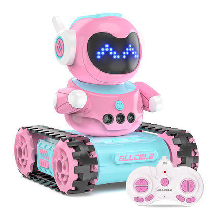 ALLCELE Girls Robot Toy, Rechargeable RC Robot for Kids, Remote Control Toy with Music and LED Eyes, Gift for Children Age 3 Years and Up - Pink