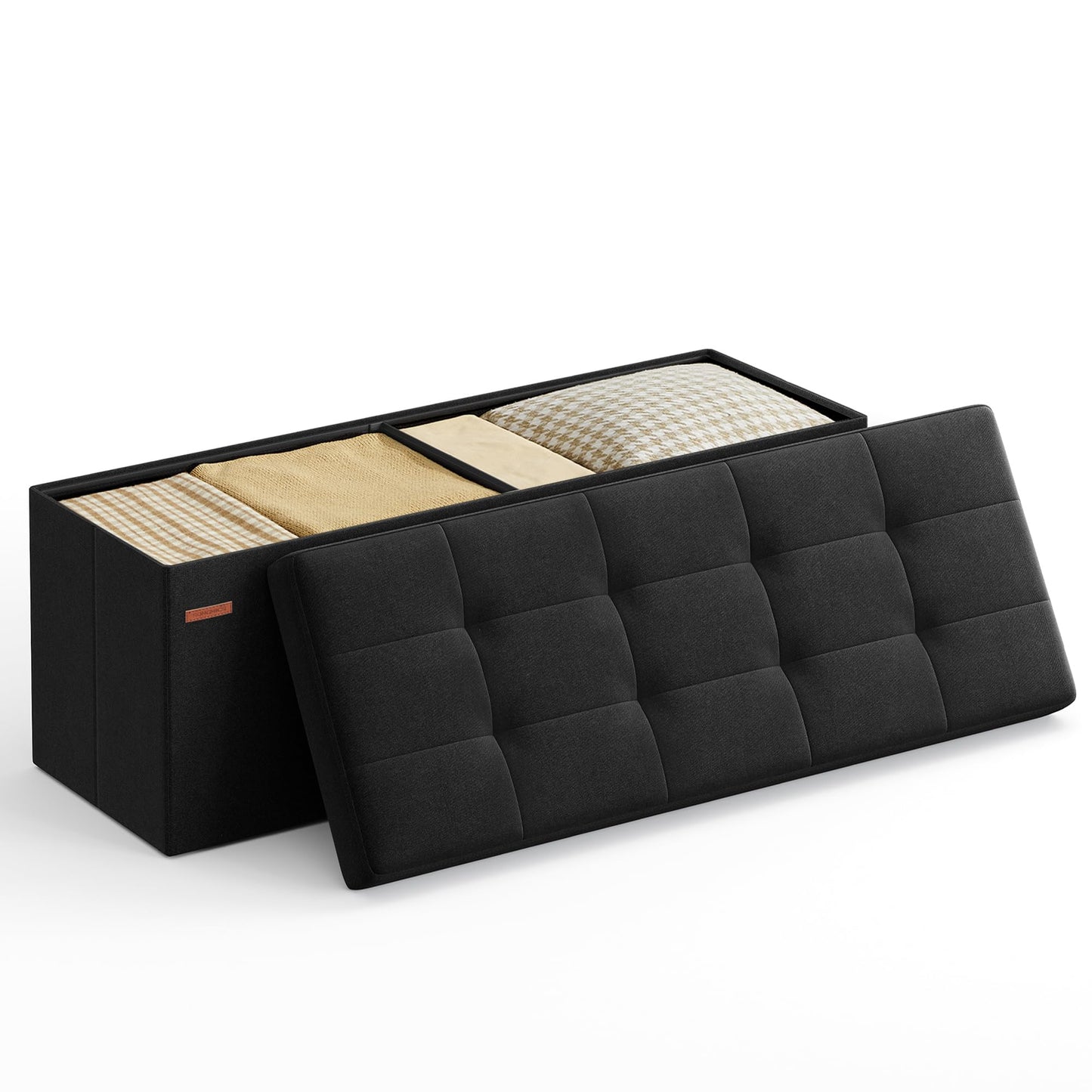 SONGMICS MAZIE Collection - 30 Inches Folding Storage Ottoman Bench, Ottoman Foot Rest, End of Bed Bench, Storage Chest, Load 660 lb, for Living Room, Bedroom, Entryway, Dark Gray ULSF47K