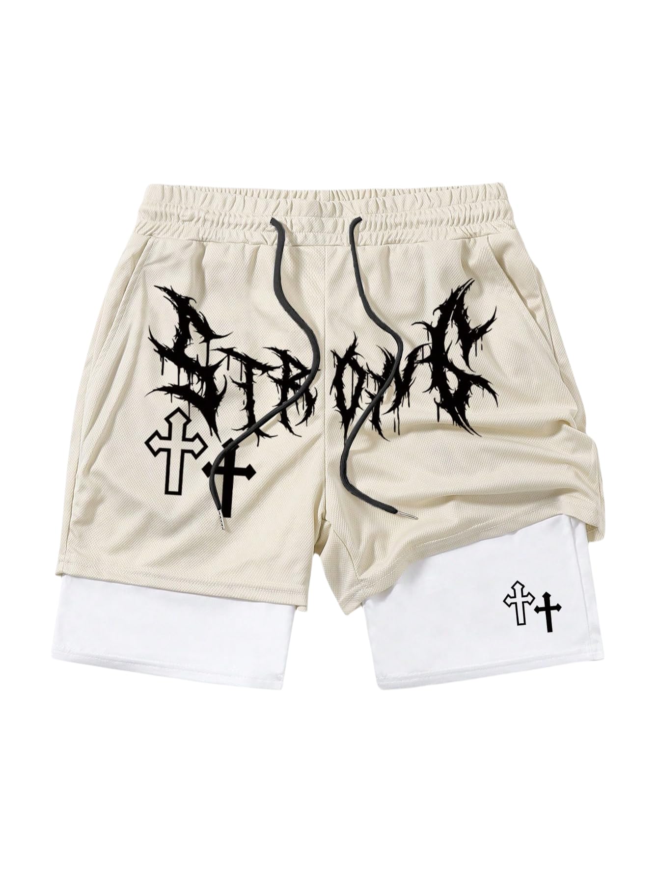 QJQ Men's 2 in 1 Goth Graphic Drawstring Elastic Waist Shorts Summer Casual Workout Athletic Gym Track Shorts