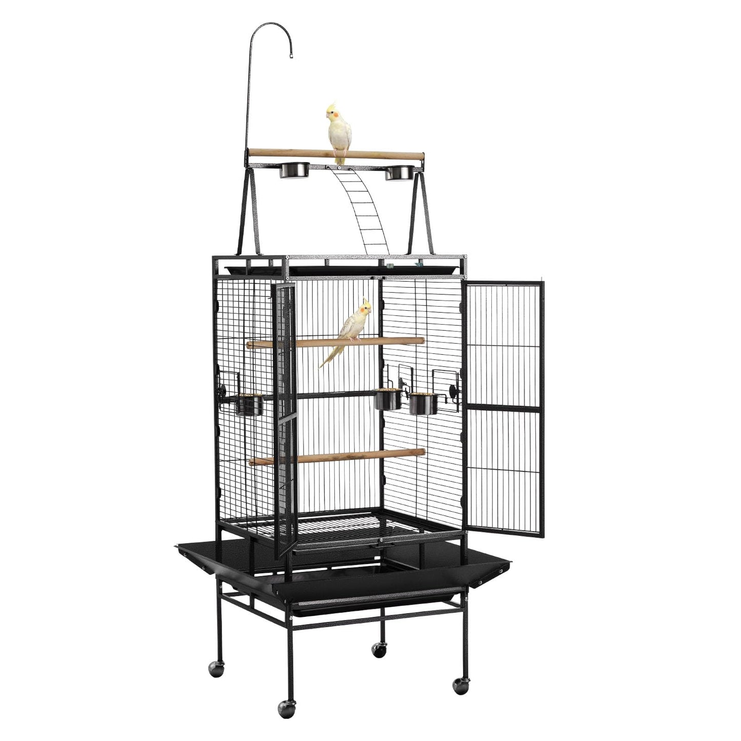 VEVOR Bird Cage, 24.6 x 16.7 x 53.9 inch, Flat Top, Wrought Iron Bird Flight Cage with Perches, Slide-Out Tray and Plastic Feeders, Casters, for Parrot, Blue Tit, Cockatiel, Canary, Budgerigar, Conure