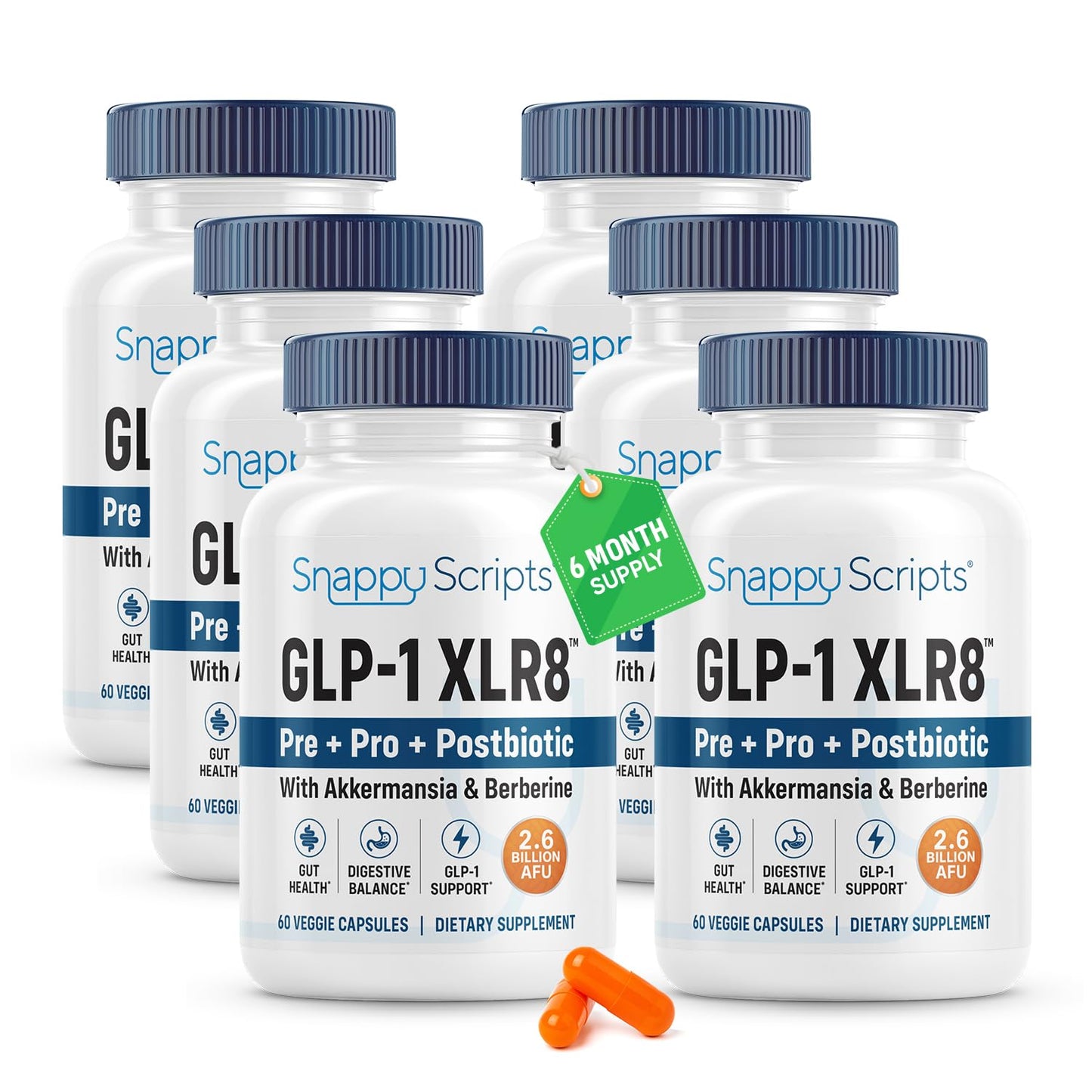 GLP-1 XLR8 Supplement for Weight Loss, Digestion, Constipation, Bloating Relief with Akkermansia 2.6 Billion AFU Live Prebiotic Probiotic Postbiotic + Berberine for Women Men 60 Capsules