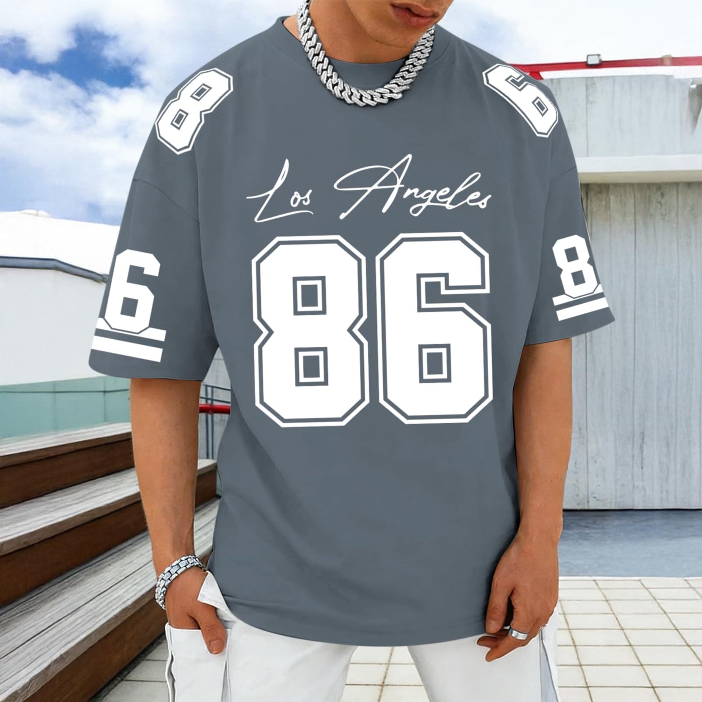 Graphic Tees Men Oversized Streetwear Tshirts for Men Number Los Angeles Print Jerseys Shirt Casual Tee Top