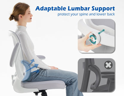 TRALT Ergonomic Office Chair - Desk Chair with Adjustable Lumbar Support Computer Chair - Mesh Comfy Chair with Flip-up Armrests - Gaming Chairs for Adults Home Office (Leather, White)