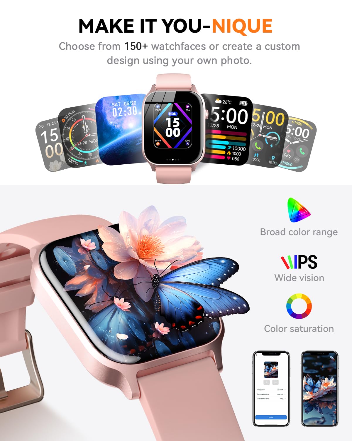 Smart Watches for Women Men, Fitness Tracker Watch with 110 Sports Modes, Step Counter/Sleep Monitor/Pedometer, IP68 Waterproof, Bluetooth Call & Music Control Smartwatch for iPhone/Android,Starlight