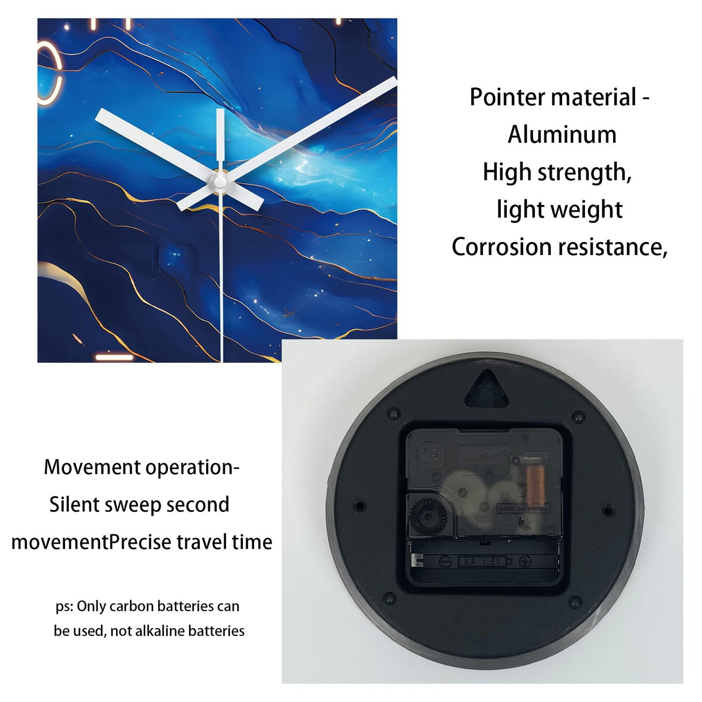 White Marble Glass Wall Clocks Battery Operated 12 Inch Abstract Decorative Analog Wall Clocks for Living Room Bedroom Office Silent Wall Clock Modern