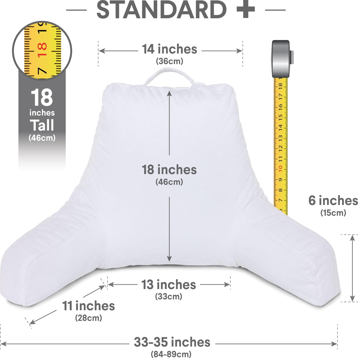Husband Pillow XXL The Original for Adults - 30" Tall Backrest for Sitting Up in Bed - Firm Support Reading & Bed Rest Pillows for Adults, Neck Roll, Removable Cover - TV - Dark Grey