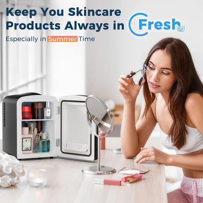 Antarctic Star Compact Refrigerator, Portable Mini Fridge, Skin Care 4L Capacity/6 Cans, for Bedroom, Car, Office & Dorm, Small Cooler for Cosmetics, Beverage and Food, Black