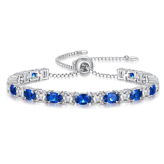 Sterling Silver Birthstone Bracelets for Women White Gold Tennis Bracelets Adjustable Chain 6-9 Inchs Jewelry Hypoallergenic Anniversary Birthday Gifts for Women Mom Wife Her