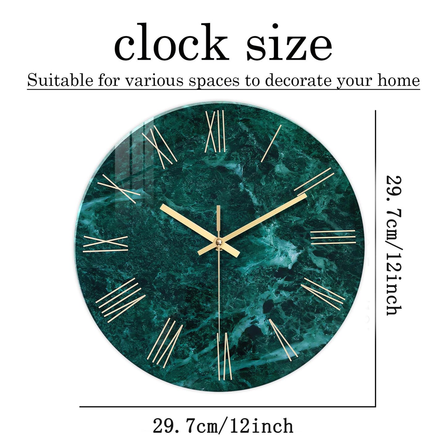 White Marble Glass Wall Clocks Battery Operated 12 Inch Abstract Decorative Analog Wall Clocks for Living Room Bedroom Office Silent Wall Clock Modern