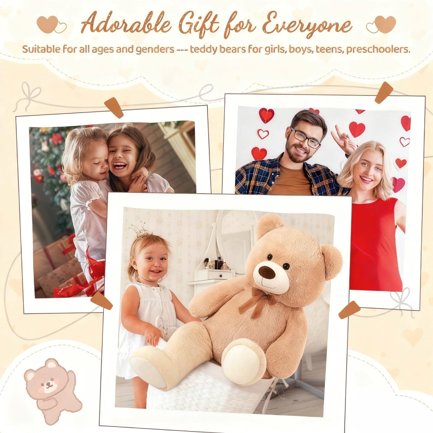 Toys Studio 47 Inch Big Teddy Bear Giant Stuffed Animal for Girls, 4 Feet Large Teddy Bear Baby Shower Party Decorations Kids Women Girlfriend Christmas Valentines Gifts, Light Brown