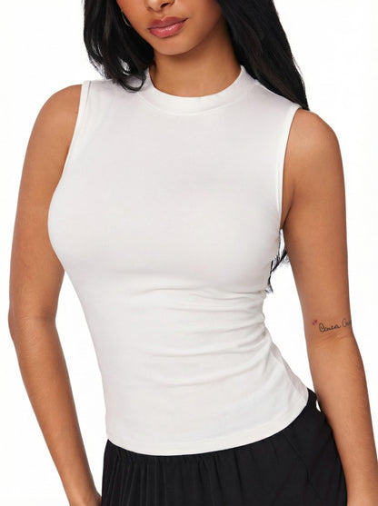 CIDER Womens Tank Tops Sleeveless High Neck Ruched Crop Tops Going Out Casual Basic Ribbed Shirt Summer Fashion Clothing