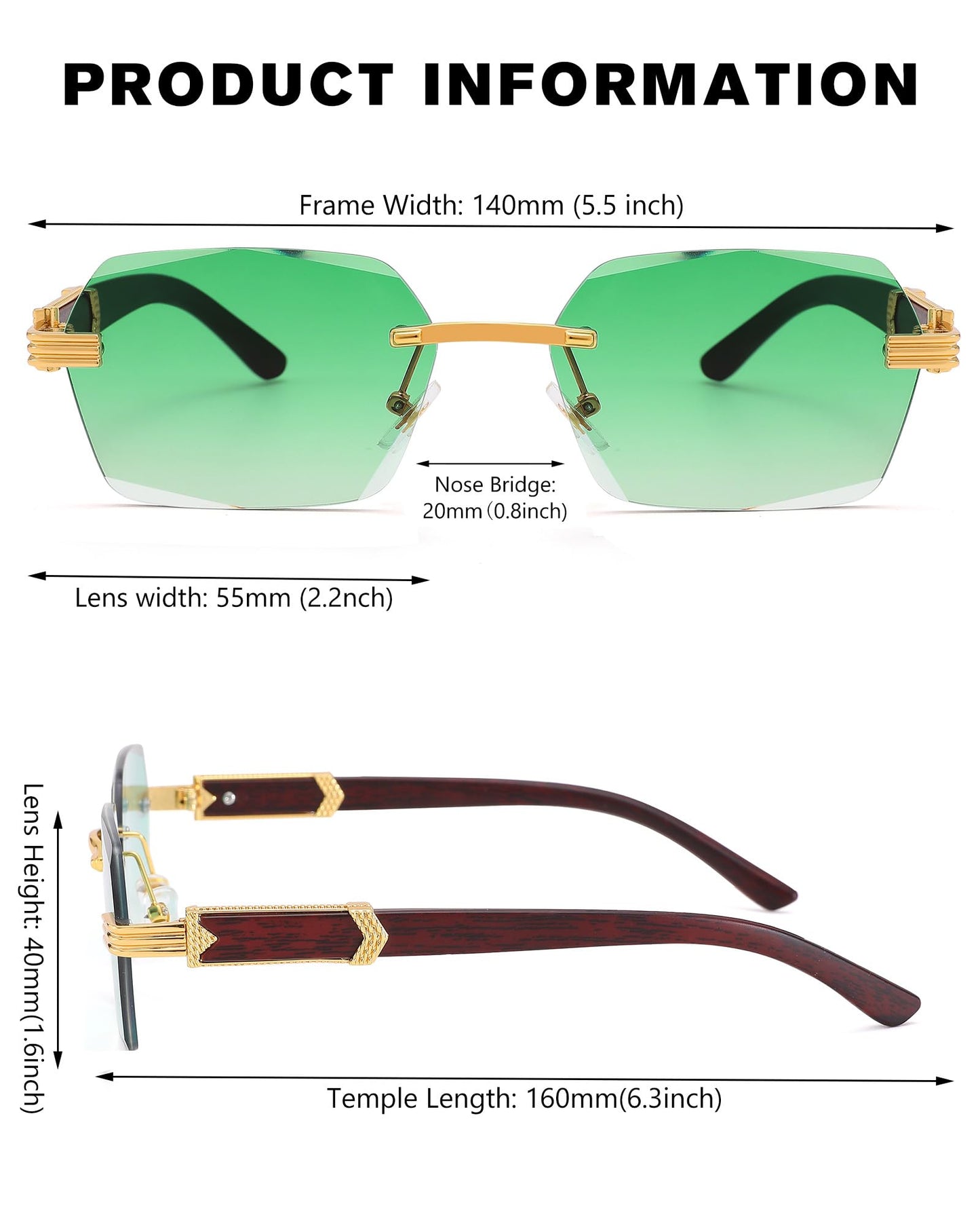 Pro Acme Rimless Rectangle Sunglasses for Men Women Hexagon Shade Eyewear Frameless y2k Glasses