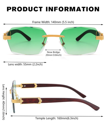 Pro Acme Rimless Rectangle Sunglasses for Men Women Hexagon Shade Eyewear Frameless y2k Glasses