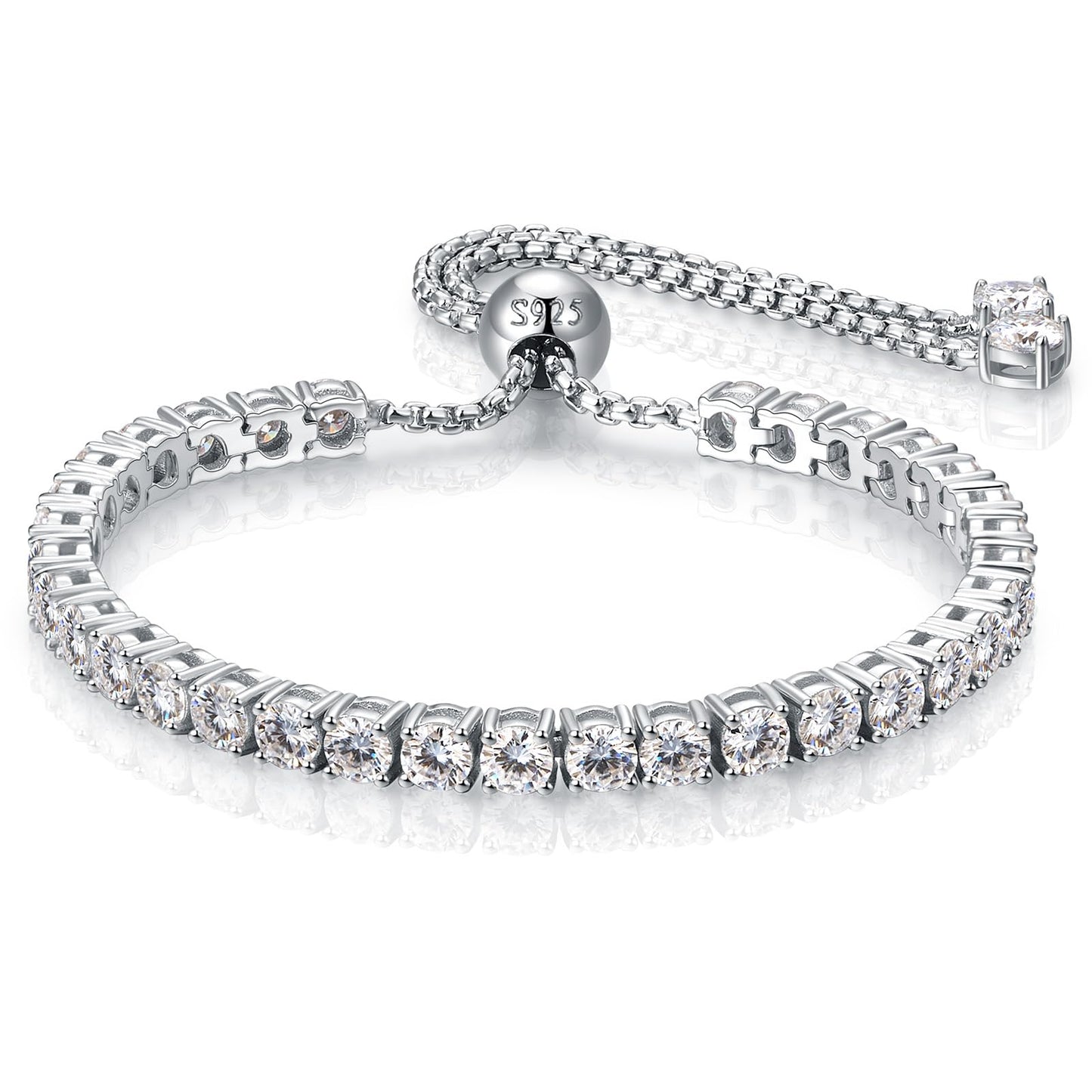 4MM Moissanite Tennis Bracelet for Women, 10.9 ct Adjustable Moissanite Bracelets, 925 Sterling Silver White/14k Gold Plated, Luxury Birthday or Anniversary Jewelry Gift for Her