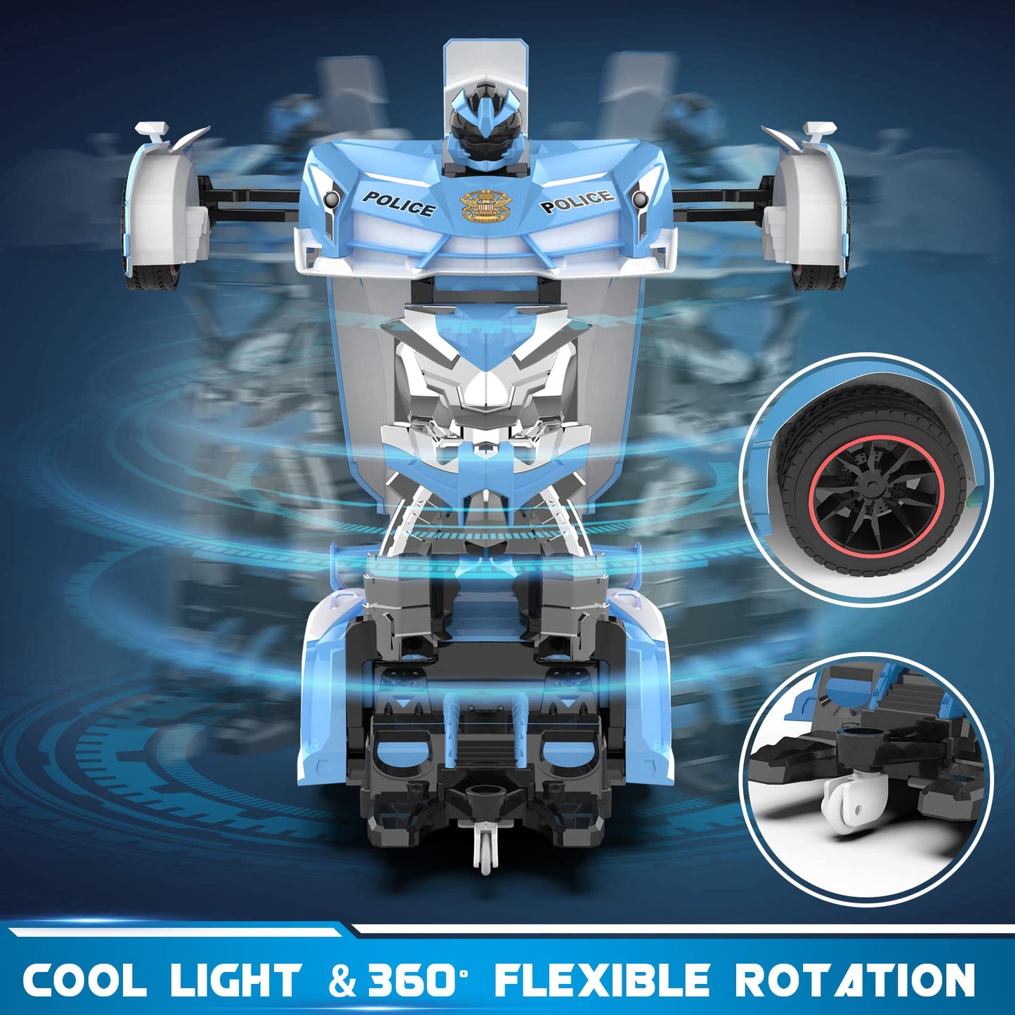 FDJ Remote Control Car - Transform Toys Car Robot, One Button Deformation to Robot with Flashing Light, 2.4Ghz 1:18 Scale Transforming Police Car Kids Toys with 360 Degree Rotating, Girls Boys Toys