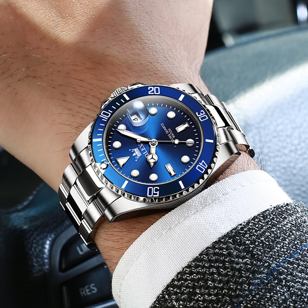 OLEVS Luxury Watches for Men Big Face Stainless Steel Business Dress Analog Quartz Watch with Day Waterproof Luminous Mens Wrist Watch