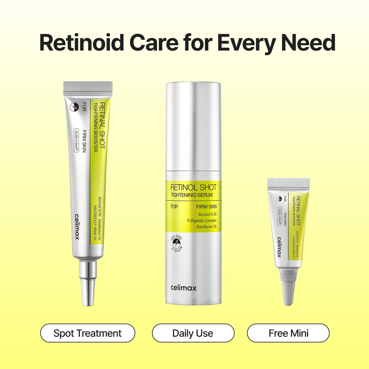 celimax The Vita A Retinal Shot Tightening Booster | 0.1% Retinal, 3% Matryxyl, High-Strength Retinoid for Anti-Aging, Pore Minimizer, Wrinkles & Fine Lines, Firmer Skin, 15ml, Korean Skin Care Gift