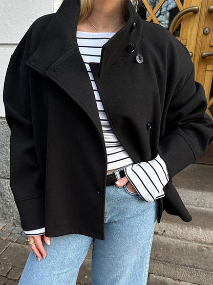 CHARTOU Women Crop Pea Coat Wool Blend Winter Loose Casual Short Jacket Outwear