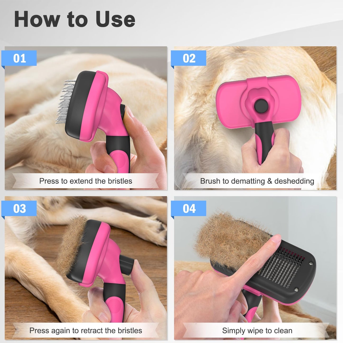 Dipoo Self Cleaning Shedding Brush - Skin Friendly Grooming Tool for Dogs, Cats, and Puppies, Deshedding and Hair Removal for Long and Short Haired Pets, Black