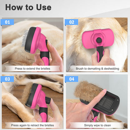 Dipoo Self Cleaning Shedding Brush - Skin Friendly Grooming Tool for Dogs, Cats, and Puppies, Deshedding and Hair Removal for Long and Short Haired Pets, Black