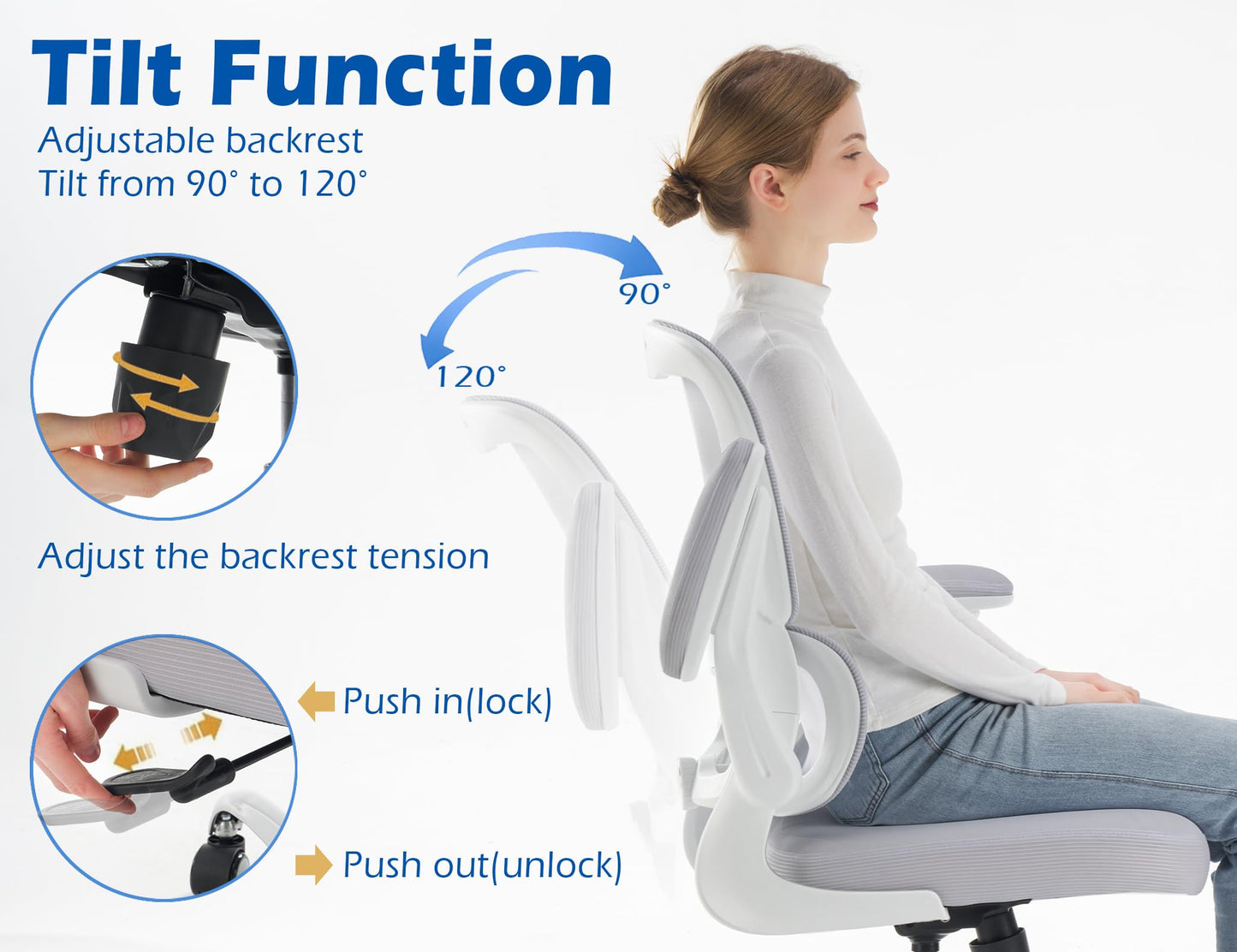 TRALT Ergonomic Office Chair - Desk Chair with Adjustable Lumbar Support Computer Chair - Mesh Comfy Chair with Flip-up Armrests - Gaming Chairs for Adults Home Office (Leather, White)