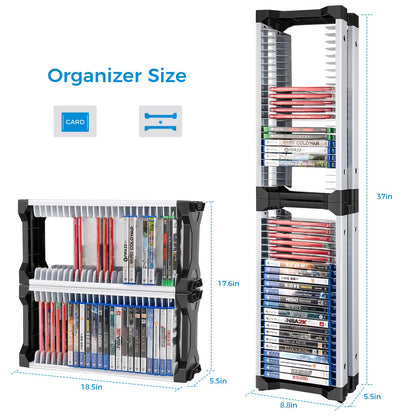 ASFSKY Video Game Storage Tower - 24 Games Holder Stand with 2 Controller Hooks Universal Video Game Organizer Compatible with PS5, PS4, Xbox & Switch Games (23Pcs)