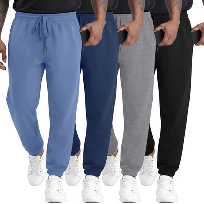 August Alley 4 Pack Mens Athletic Joggers Gym Workout Running Sweatpants Lounge Drawstring Track Sweat Pants with Pockets