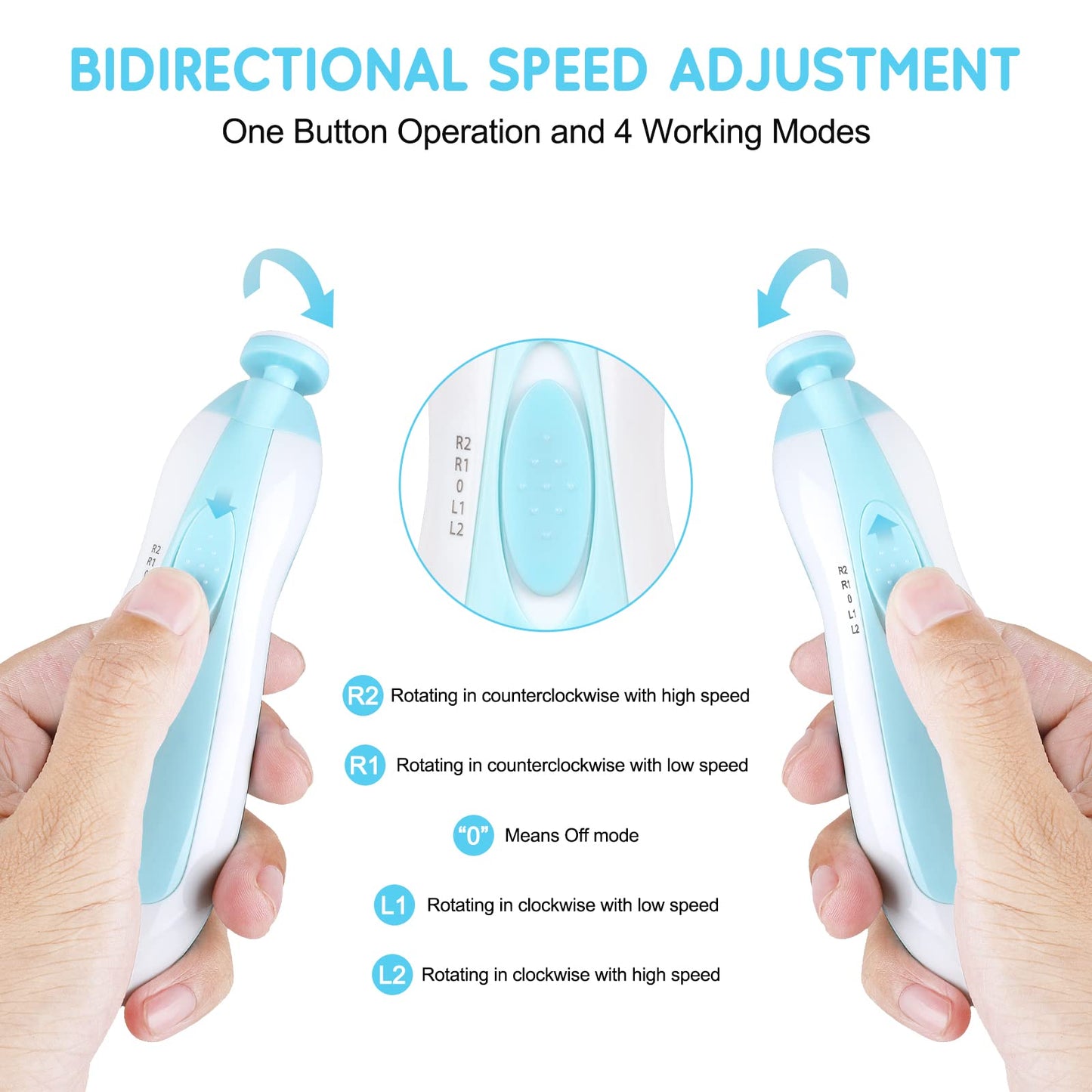 Electric Nail File Drill for Baby No Sharp Claws Hurt, 6 in 1 Safety Cutter Trimmer Clipper for Toes and Fingers (Blue)