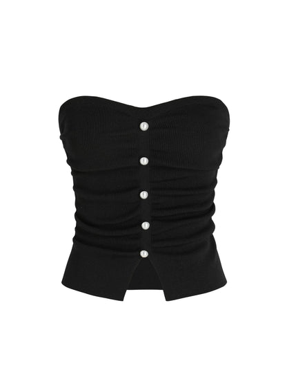 CIDER Faux Pearl Tube Tops for Women Crop Knit Split Hem Ruched Going Out Tops Cute Summer Outfits Y2K