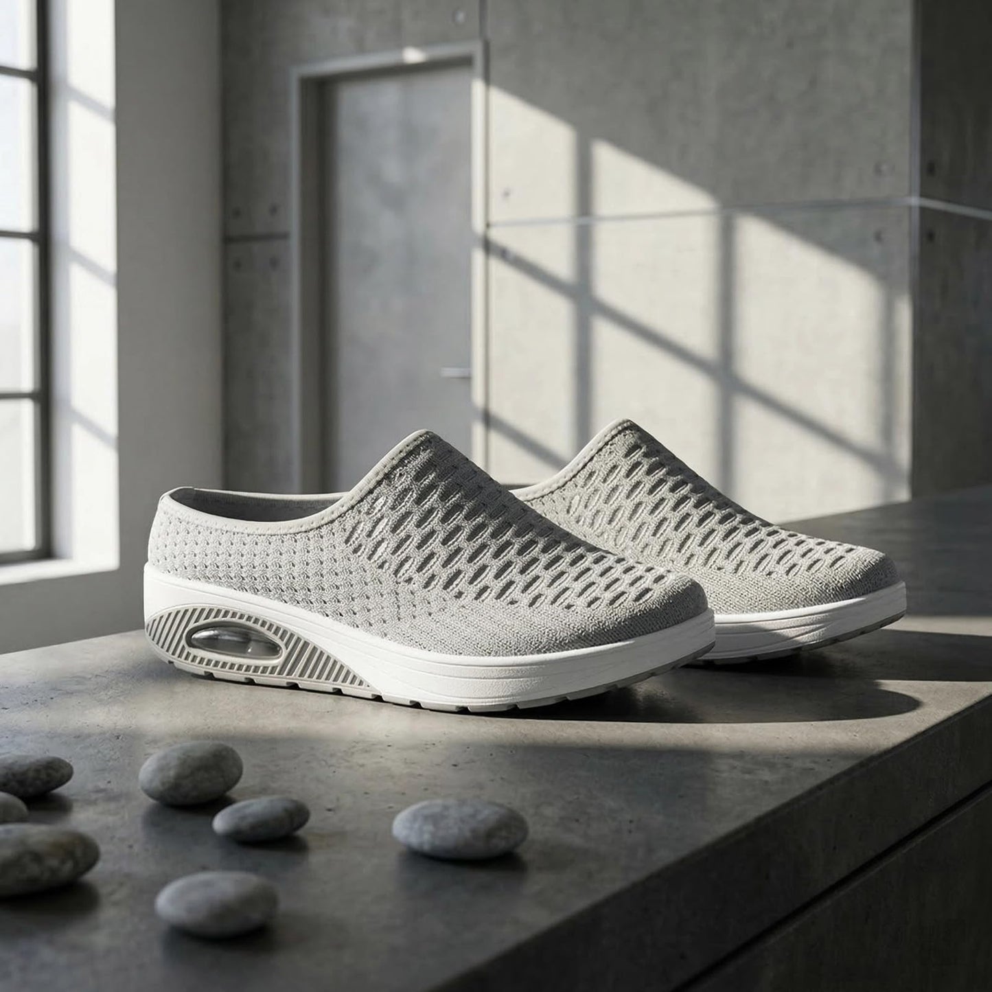 Women's Mesh Stretch Knitted Air Cushion Mule Clogs Fashion Comfortable Closed Round Toe Breathable Slip On Wedge Orthopedic Mules Sneaker for Summer Casual Beach Walking Slippers