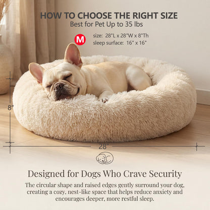 Small Calming Dogs Bed for Small Dogs Anti-Anxiety Machine Washable Fluffy Luxury Anti-Slip Waterproof Mute Base Warming Cozy Soft Pet Puppy Round Bed